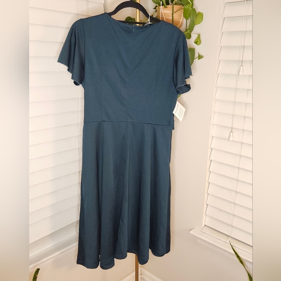 Owin Teal A-Line Midi Dress with Flutter Sleeves - Picture 2 of 8